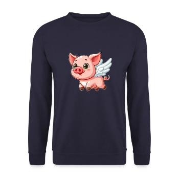 Cute Pig Angel Cartoon with Halo - Unisex Sweatshirt - navy - Front - Alina (178cm) & Michal (187cm)