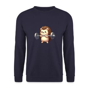 Igel Training Langhantel Workout Cartoon - Unisex Pullover - Navy - Vorne - Alina (178cm) & Michal (187cm)