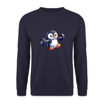 Cute Penguin Barbell Fitness Cartoon - Unisex Sweatshirt - navy - Front - Alina (178cm) & Michal (187cm)