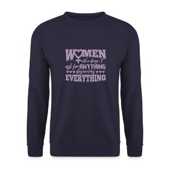 Starke Frauen verdienen alles Weltfrauentag - Unisex Pullover - Navy - Vorne - Alina (178cm) & Michal (187cm)