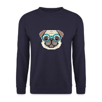 Hipster Pug Pixel Art Dog Lovers - Sweat-shirt Unisexe - marine - Devant - Alina (178cm) & Michal (187cm)