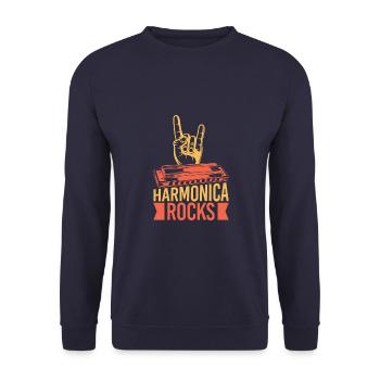 Funny Harmonica Player Rocks Harmonica - Unisex Pullover - Navy - Vorne - Alina (178cm) & Michal (187cm)