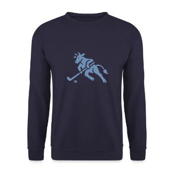 Kuh Bulle Eishockeyspieler Silhouette - Unisex Sweatshirt - navy - Front - Alina (178cm) & Michal (187cm)