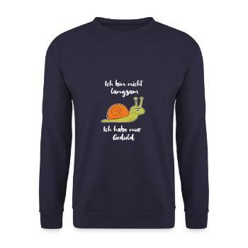 Ich bin nicht langsam ich habe Geduld Schnecke - Unisex Pullover - Navy - Vorne - Alina (178cm) & Michal (187cm)