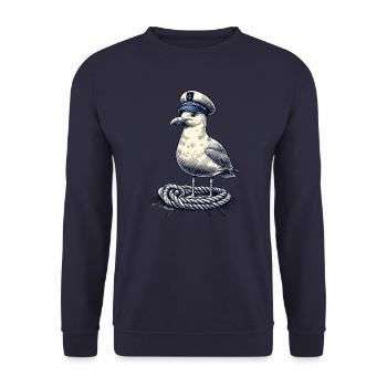 cool seagull with captain's hat - Unisex Sweatshirt - navy - Front - Alina (178cm) & Michal (187cm)