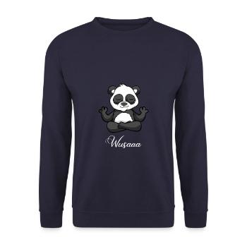 Auszeit Durchatmen Wusaaa Panda - Unisex Pullover - Navy - Vorne - Alina (178cm) & Michal (187cm)