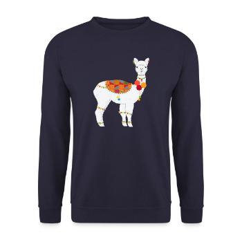Alpaga décoré de manière traditionnelle - motif bohème coloré - Sweat-shirt Unisexe - marine - Devant - Alina (178cm) & Michal (187cm)