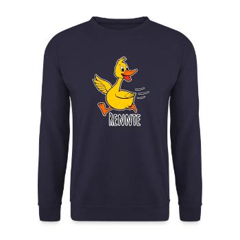 Un joyeux petit canard qui court - une course ! - Sweat-shirt Unisexe - marine - Devant - Alina (178cm) & Michal (187cm)