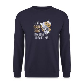 True Crime Shows & Friends - Lustig - Unisex Pullover - Navy - Vorne - Alina (178cm) & Michal (187cm)