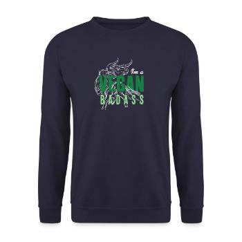 Vegan Badass - Tierliebe, Tierschutz & Vegan - Unisex Pullover - Navy - Vorne - Alina (178cm) & Michal (187cm)