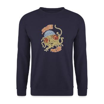 Spaghetti Monster - Lustig - Unisex Pullover - Navy - Vorne - Alina (178cm) & Michal (187cm)