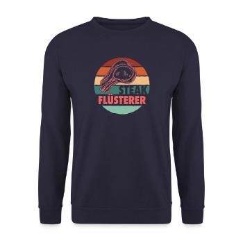 Steak Flüsterer - Grillmeister grillen - Unisex Pullover - Navy - Vorne - Alina (178cm) & Michal (187cm)