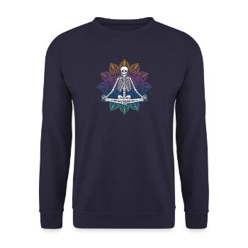 Yoga Meditation Skelett I Lustig Sarkastisch - Unisex Pullover - Navy - Vorne - Alina (178cm) & Michal (187cm)