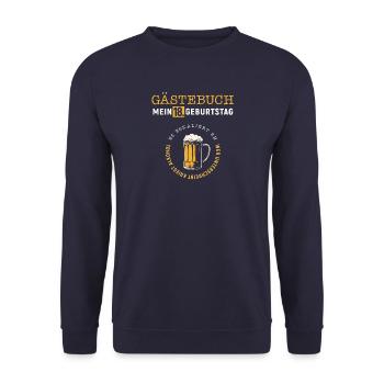 18. Geburtstag - Gästebuch & Freibier - Unisex Pullover - Navy - Vorne - Alina (178cm) & Michal (187cm)