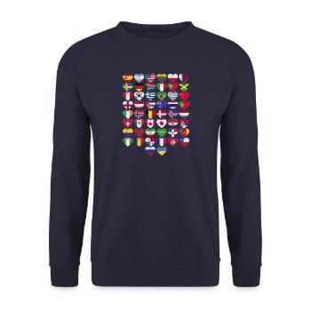World Love - Flaggen Herzen - Unisex Pullover - Navy - Vorne - Alina (178cm) & Michal (187cm)