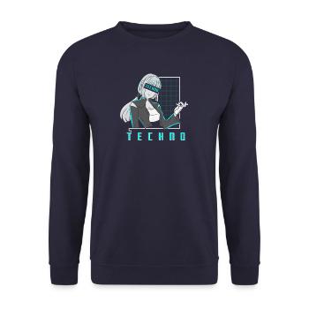 Techno Manga Anime Girl - Unisex Pullover - Navy - Vorne - Alina (178cm) & Michal (187cm)