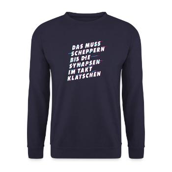 Muss scheppern bis Synapsen klatschen - Unisex Pullover - Navy - Vorne - Alina (178cm) & Michal (187cm)