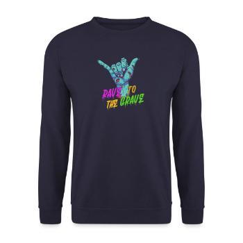 Rave to the Grave - Techno - Unisex Pullover - Navy - Vorne - Alina (178cm) & Michal (187cm)