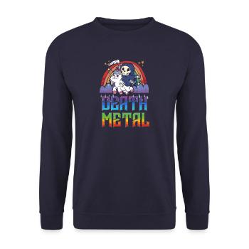 Death Metal & Einhorn Regenbogen - Unisex Pullover - Navy - Vorne - Alina (178cm) & Michal (187cm)