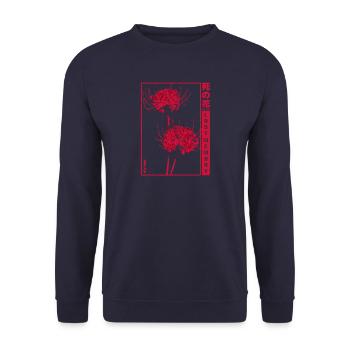 Lost Memory - rote Spinnenlilie Lilie - Unisex Pullover - Navy - Vorne - Alina (178cm) & Michal (187cm)