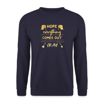 Hoffentlich geht alles gut aus - Badezimmer Humor - Unisex Pullover - Navy - Vorne - Alina (178cm) & Michal (187cm)