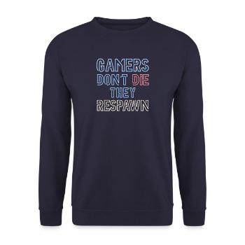 Gamers Dont die, they respawn - Unisex Pullover - Navy - Vorne - Alina (178cm) & Michal (187cm)