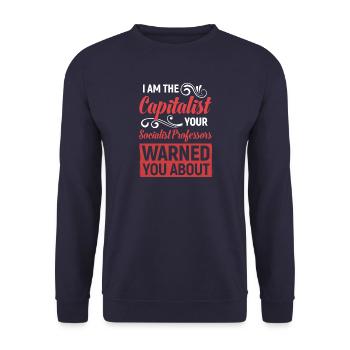 Kapitalist vor dem Professor gewarnt hat - Unisex Pullover - Navy - Vorne - Alina (178cm) & Michal (187cm)