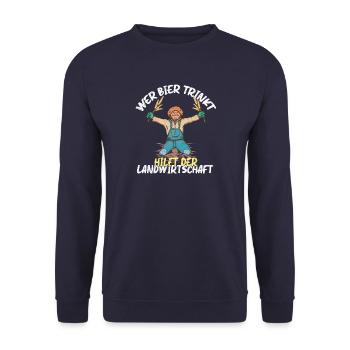 Wer Bier trinkt hilft der Landwirtschaft - Unisex Pullover - Navy - Vorne - Alina (178cm) & Michal (187cm)
