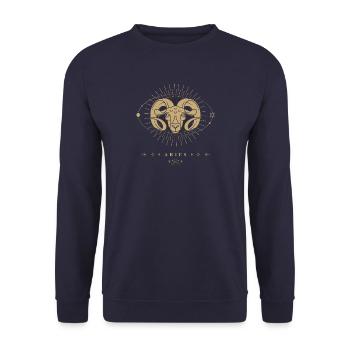 Widder Sternzeichen 2 - Unisex Pullover - Navy - Vorne - Alina (178cm) & Michal (187cm)