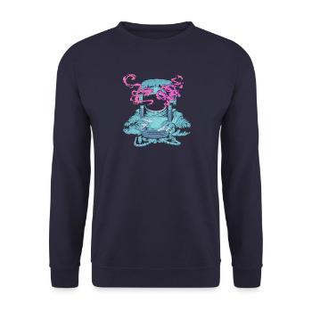 Rauchender Astronaut im Weltall - Unisex Pullover - Navy - Vorne - Alina (178cm) & Michal (187cm)