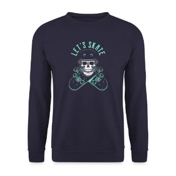 Lets Skate - Skateboard Skull - Unisex Pullover - Navy - Vorne - Alina (178cm) & Michal (187cm)
