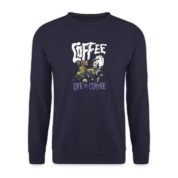 Kaffe zum Leben - Cafe Sucht - Unisex Pullover - Navy - Vorne - Alina (178cm) & Michal (187cm)
