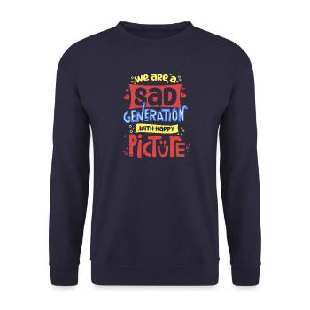 Sad Generation with Happy Pictures - Unisex Pullover - Navy - Vorne - Alina (178cm) & Michal (187cm)