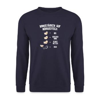 Windstärken auf Norddeutsch - Unisex Pullover - Navy - Vorne - Alina (178cm) & Michal (187cm)