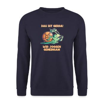 Das ist Gerda - wir joggen gemeinsam - Unisex Pullover - Navy - Vorne - Alina (178cm) & Michal (187cm)