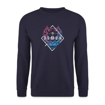 DEMON Oni Maske - Unisex Pullover - Navy - Vorne - Alina (178cm) & Michal (187cm)