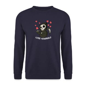 Liebe dich selbst - Selfcare - Unisex Pullover - Navy - Vorne - Alina (178cm) & Michal (187cm)