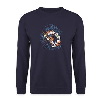 Sushi Drache auf Welle - Unisex Pullover - Navy - Vorne - Alina (178cm) & Michal (187cm)