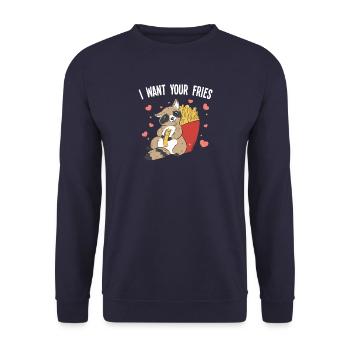 Ich will deine Fritten - Pommes - Unisex Pullover - Navy - Vorne - Alina (178cm) & Michal (187cm)