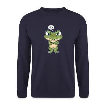 Frosch sagt Nein - Grumpy Frog - Unisex Pullover - Navy - Vorne - Alina (178cm) & Michal (187cm)