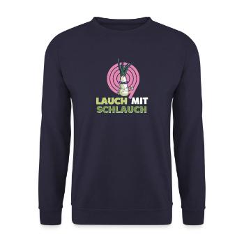 Lauch mit Schlauch - Witziger Spruch - Unisex Pullover - Navy - Vorne - Alina (178cm) & Michal (187cm)