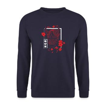 Anime Teufel - Samurai Oni Maske - Unisex Pullover - Navy - Vorne - Alina (178cm) & Michal (187cm)