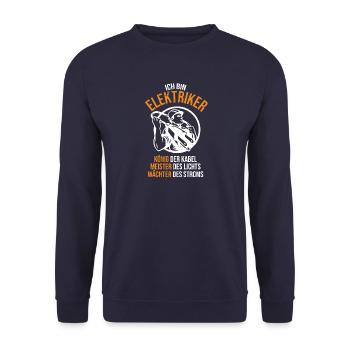 Elektriker / Elektroniker - Meister des Lichts - Unisex Pullover - Navy - Vorne - Alina (178cm) & Michal (187cm)
