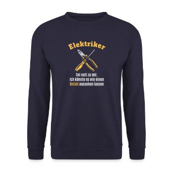 Elektriker / Elektroniker - Lustiger Job Humor - Unisex Pullover - Navy - Vorne - Alina (178cm) & Michal (187cm)