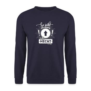 So sieht ein toller Hecht aus - Lustiger Angler - Unisex Pullover - Navy - Vorne - Alina (178cm) & Michal (187cm)