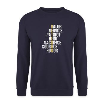 Stolzer Veteran Soldat - Unisex Pullover - Navy - Vorne - Alina (178cm) & Michal (187cm)