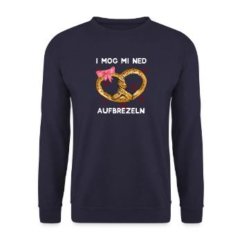 I mog mi ned aufbrezeln - lustig Bayerisch - Unisex Pullover - Navy - Vorne - Alina (178cm) & Michal (187cm)