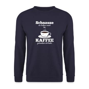 Morgenmuffel Kaffeetrinker mit Kaffee Sucht - Unisex Pullover - Navy - Vorne - Alina (178cm) & Michal (187cm)