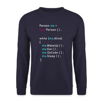 Personne moi = nouvelle personne (); Code de programmation Java - Sweat-shirt Unisexe - marine - Devant - Alina (178cm) & Michal (187cm)