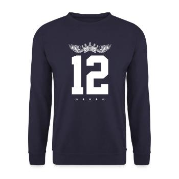 12 Zahl Krone - Unisex Pullover - Navy - Vorne - Alina (178cm) & Michal (187cm)